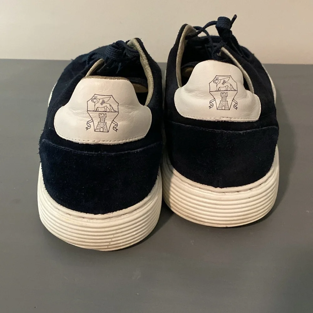Brunello Cucinelli Navy Suede Sneakers with Cream Trim - Picture 3 of 8